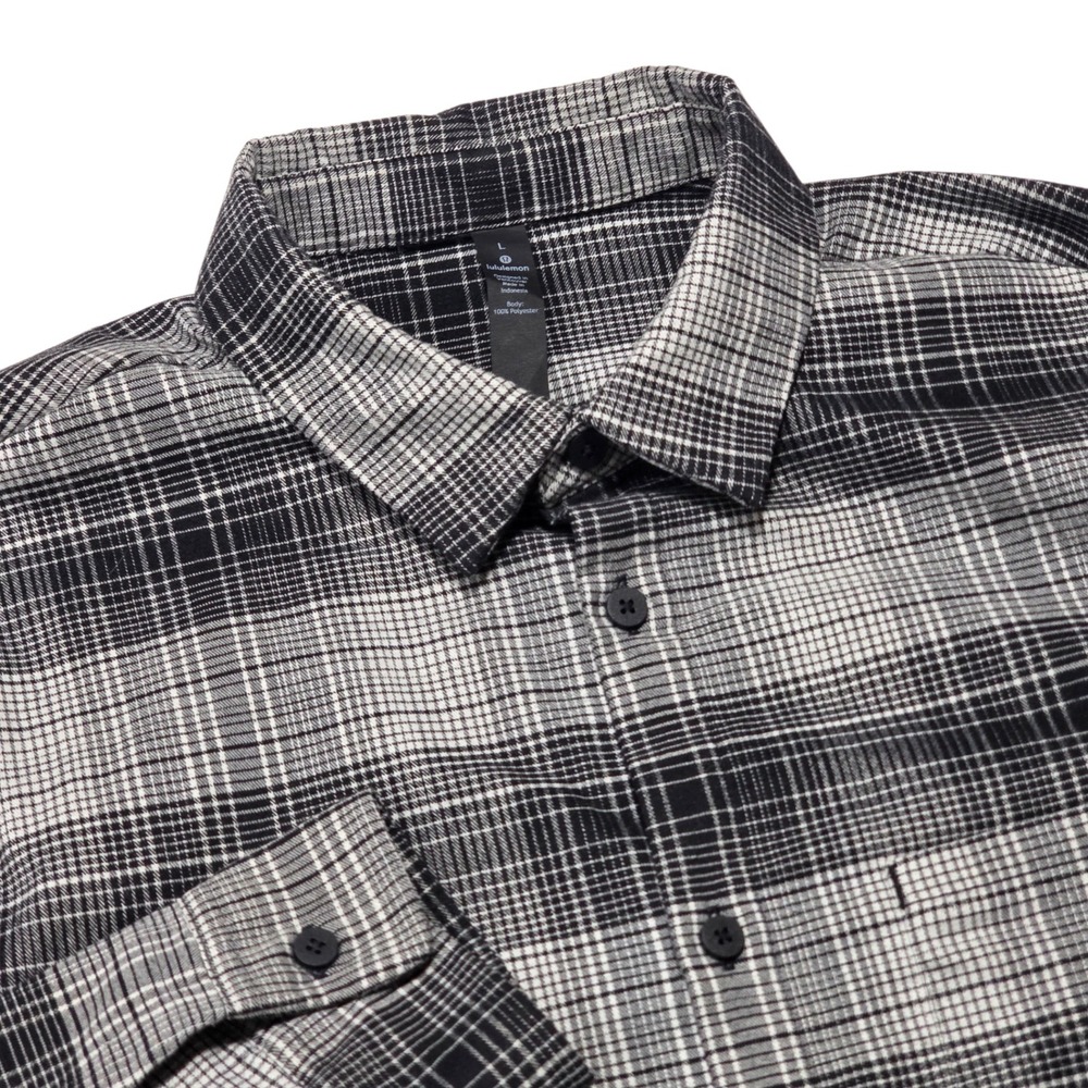Lululemon Commission Long Sleeve Shirt Men L Black White Plaid Button Up Flannel